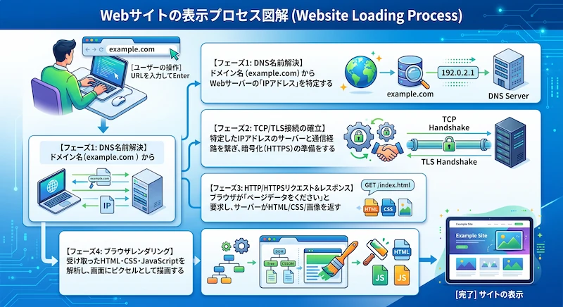 WEBサイトの表示プロセス　図解